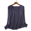 2021 Autumn new Modal base T-shirt for women, long-sleeved V-neck solid color stretch straight top Item Picture
